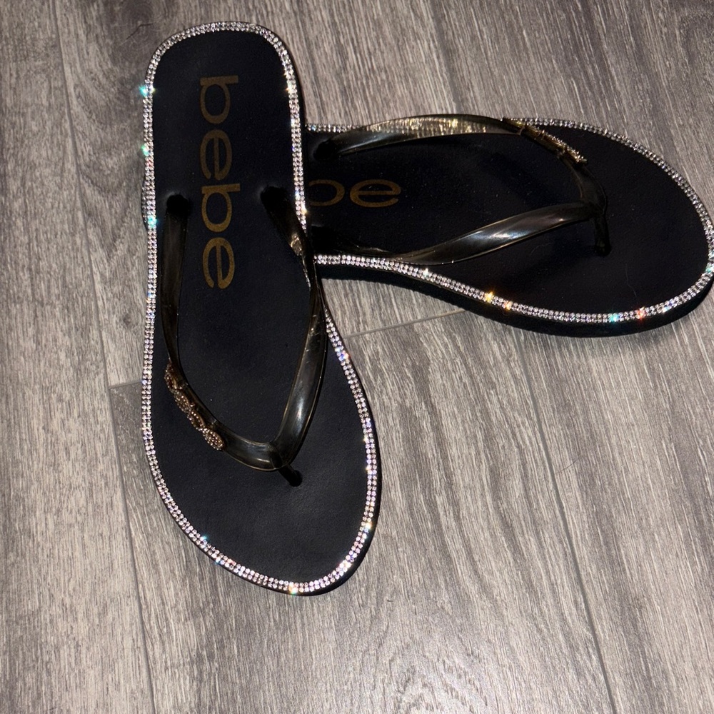 Bebe Black Sandals with Rhinestone Accents